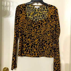 TEN SIXTY SHERMAN CHEETAH TOP LONG SLEEVE CREW NECK SZ XL STRETCH ANIMAL WOMENS